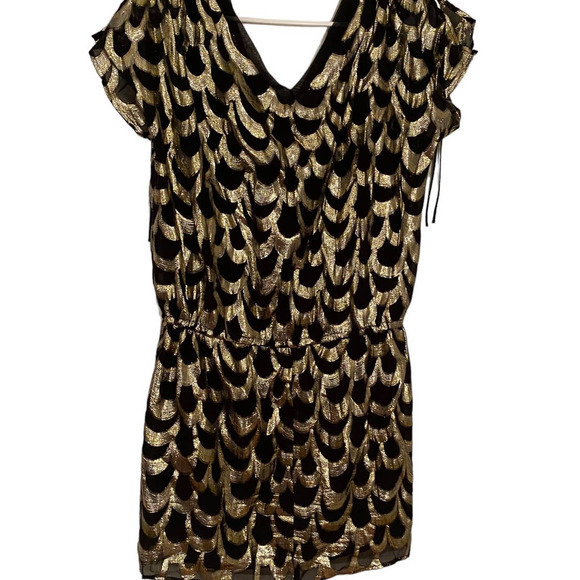 Glam Black and Gold Shimmery Short Sleeve Dress‎ or Tunic 100% Silk Y2K Made USA - Picture 6 of 9